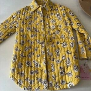 Avec Les Filles Womens Daisy Floral Quilted Buttons Coat Jacket Yellow